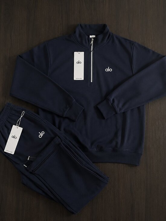 ALO Yoga Sweaters - ALO Yoga Unisex Navy Quarter-Zip Hoodie and Jogger Set NWT